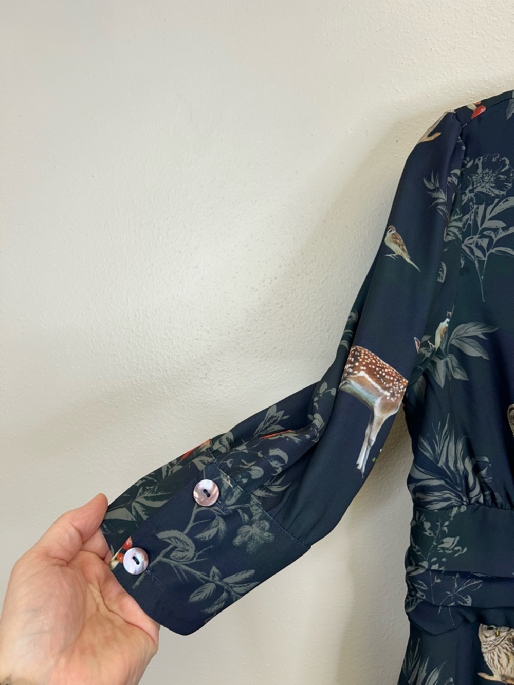 Cottagecore Forest Fairy Woodland Animal Nature Midi Dress Size M 3/4 Sleeves - Picture 4 of 11